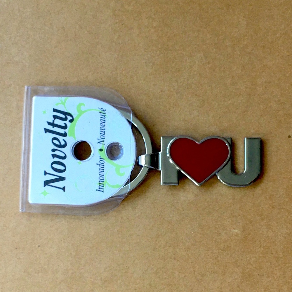 I Love You Enamel Filled Silver Tone Keychain, Unused